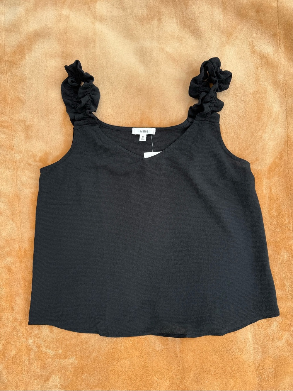 Mine Black Ruffle Strap V-Neck Tank Top